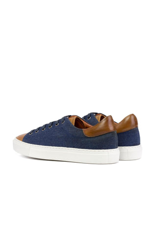 Ambrogio Luxury Cognac & Navy Jeans / Leather Trainer Sneakers (AMB2546)-AmbrogioShoes