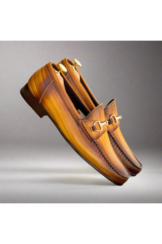 Ambrogio Luxury Cognac Patina Leather Moccasin Horsebit Loafers (AMB2533)-AmbrogioShoes
