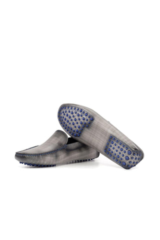 Ambrogio Luxury Gray Patina Leather Driver Loafers (AMB2540)-AmbrogioShoes