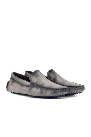 Ambrogio Luxury Gray Patina Leather Driver Loafers (AMB2540)-AmbrogioShoes