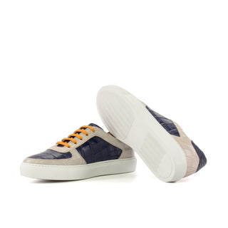 Ambrogio Luxury Men's Shoes Navy & Nude Crocodile Print Leather Trainer Sneakers (AMB2543)-AmbrogioShoes