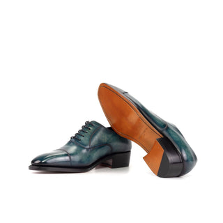 Ambrogio Luxury Men's Shoes Turquoise Patina Leather Cap-Toe Oxfords (AMB2538)-AmbrogioShoes