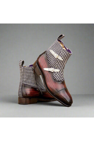 Ambrogio Luxury Multi Color Houndstooth, Suede and Patina Leather Octavian Boots (AMB2534)-AmbrogioShoes