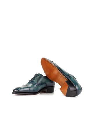 Ambrogio Luxury Turquoise Patina Leather Cap-Toe Oxfords (AMB2538)-AmbrogioShoes