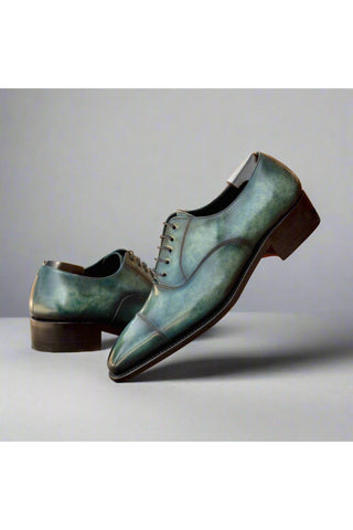 Ambrogio Luxury Turquoise Patina Leather Cap-Toe Oxfords (AMB2538)-AmbrogioShoes