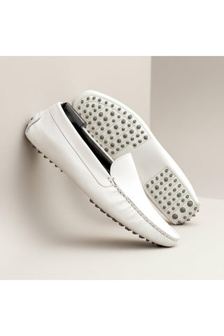 Ambrogio Luxury White Nappa Driver Loafers (AMB2535)-AmbrogioShoes