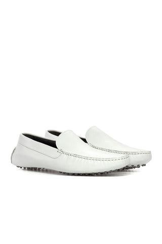 Ambrogio Luxury White Nappa Driver Loafers (AMB2535)-AmbrogioShoes