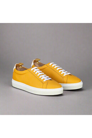 Ambrogio Luxury Yellow Full Grain Leather Low Top Sneakers (AMB2537)-AmbrogioShoes