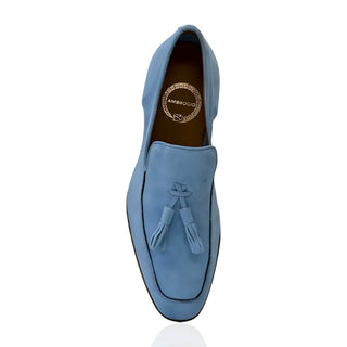 Ambrogio Men's Shoes Blue Suede Leather Tassels Loafers (AMZ1002)-AmbrogioShoes