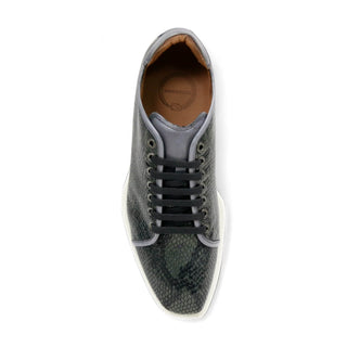 Ambrogio Men's Shoes Gray Snake-Print Leather Casual Sneakers (AMZ1007)-AmbrogioShoes