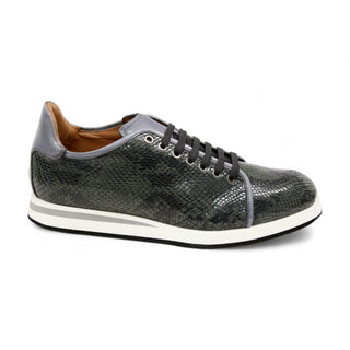 Ambrogio Men's Shoes Gray Snake-Print Leather Casual Sneakers (AMZ1007)-AmbrogioShoes