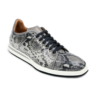 Ambrogio Men's Shoes White & Gray Snake-Print Leather Casual Sneakers (AMZ1008)-AmbrogioShoes