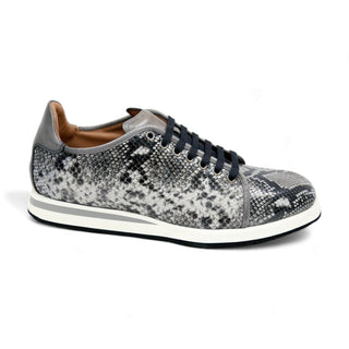 Ambrogio Men's Shoes White & Gray Snake-Print Leather Casual Sneakers (AMZ1008)-AmbrogioShoes