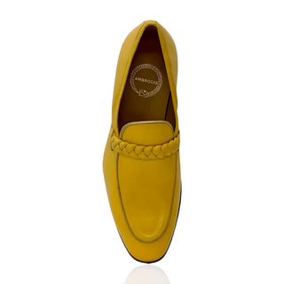 Ambrogio Men's Shoes Yellow Nappa Leather Braided Loafers (AMZ1004)-AmbrogioShoes