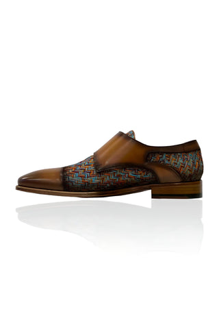 Ambrogio Multi-Color Fabric / Calf-Skin Leather Dress/ Formal Double Monk-Straps Loafers (AMZ1009)-AmbrogioShoes