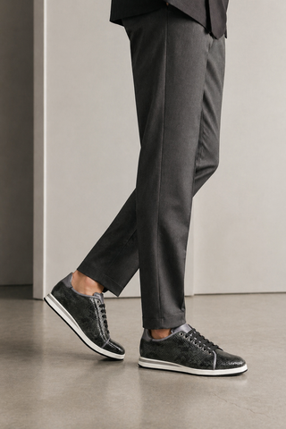 Ambrogio Snake-Embossed Leather Sneakers (AMZ1008)-AmbrogioShoes
