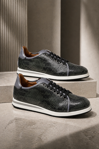 Ambrogio Snake-Embossed Leather Sneakers (AMZ1008)-AmbrogioShoes