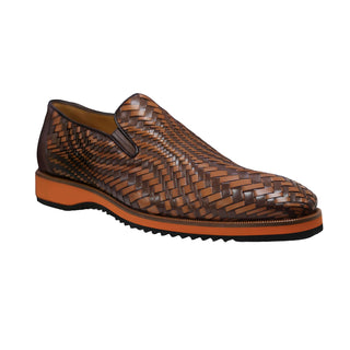 Ambrogio by Mezlan Brown & Cognac Woven Leather Sport Loafers (AMZ1016)-AmbrogioShoes