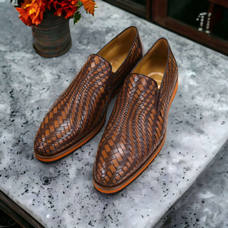 Ambrogio by Mezlan Brown & Cognac Woven Leather Sport Loafers (AMZ1016)-AmbrogioShoes