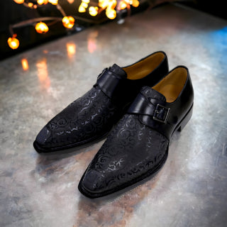 Ambrogio by Mezlan Men's Shoes Black Calf-Skin Leather Single Monk Strap (AMZ1013)-AmbrogioShoes