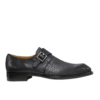 Ambrogio by Mezlan Men's Shoes Black Calf-Skin Leather Single Monk-Strap Loafers (AMZ1013)-AmbrogioShoes