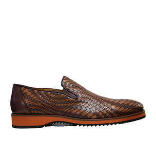 Ambrogio Men's Shoes Brown & Cognac Woven Leather Sport Loafers (AMZ1016)-AmbrogioShoes