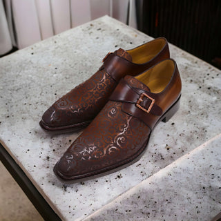 Ambrogio by Mezlan Men's Shoes Cognac Rust Calf-Skin Leather Single Monk Strap (AMZ1014)-AmbrogioShoes