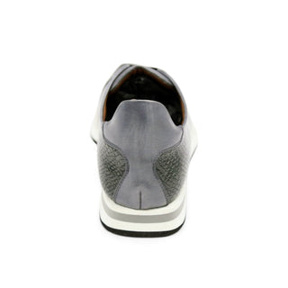 حذاء أمبروجيو الرجالي حذاء سنيكرز كاجوال مصنوع من جلد الثعبان باللونين الأبيض والرمادي (AMZ1008)