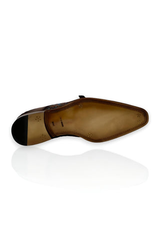 Ambrogio by Mezlan Multi-Color Fabric / Calf-Skin Leather Dress/ Formal Double Monk-Straps Loafers (AMZ1009)-AmbrogioShoes