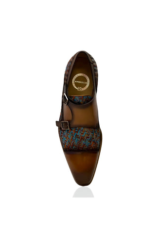 Ambrogio by Mezlan Multi-Color Fabric / Calf-Skin Leather Dress/ Formal Double Monk-Straps Loafers (AMZ1009)-AmbrogioShoes