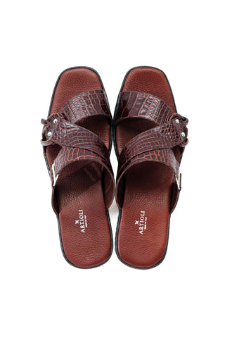 Artioli Elba Crocodile Embossed Leather Slip-On Sandal (ART1143)