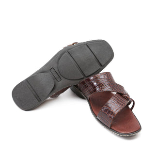 Artioli Elba Men's Shoes Crocodile Print Leather Slip-On Sandal (ART1143)-AmbrogioShoes