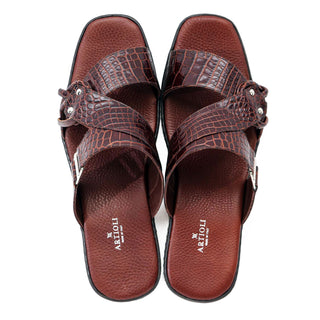 Artioli Elba Men's Shoes Crocodile Print Leather Slip-On Sandal (ART1143)-AmbrogioShoes