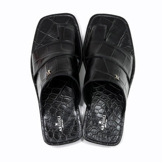 Artioli Pantelleria Men's Shoes Alligator Print Leather Slip-On Sandal (ART1141)-AmbrogioShoes