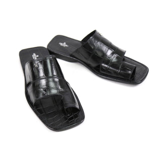 Artioli Pantelleria Men's Shoes Alligator Print Leather Slip-On Sandal (ART1141)-AmbrogioShoes