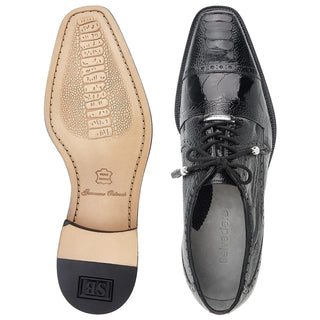 Belvedere Mens Batta Black Genuine Ostrich Oxfords 14006-BLK-AmbrogioShoes