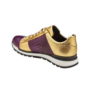 Belvedere Blake 33629 Shoes Men's Purple & Gold Exotic Genuine Ostrich / Calf-Skin Leather Casual Sneakers (BV3167)-AmbrogioShoes