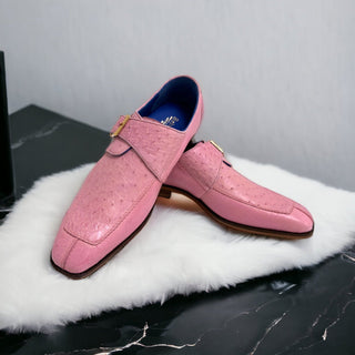 Belvedere Josh 114011 Men's Shoes Rose Pink Genuine Ostrich Split-Toe Monk-strap Loafers (BV3140)-AmbrogioShoes