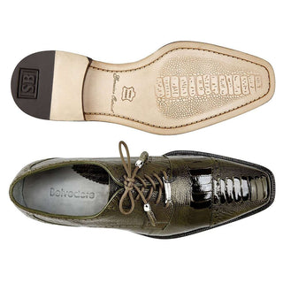 Belvedere Mens Batta Olive Genuine Ostrich Oxfords 14006 (BV2512)-AmbrogioShoes