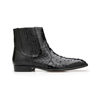 Belvedere Roger R55 Shoes Men's Black Genuine Ostrich Ankle Zipper Boots (BV3107)-AmbrogioShoes