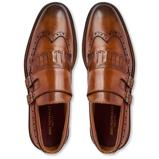 Bruno Magli Ancona Men's Shoes Calf-Skin Leather Kiltie Wing-Tip Double Monk-Strap (BM1091)-AmbrogioShoes