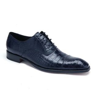 Caporicci Men's Luxury Italian Designer Shoes Navy Blue Alligator Oxfords 1114 (CAP1008-BLU)-AmbrogioShoes