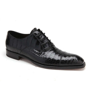 Caporicci Men's Luxury Italian Shoes Black Alligator Oxfords ART1102 (CAP1011)-AmbrogioShoes