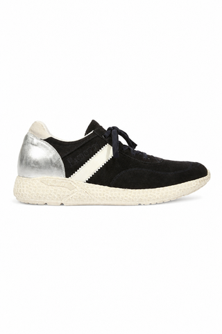Cesare Paciotti 4US luxury Italian men's sneakers in navy and white with silver hardware.