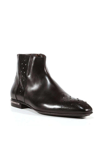 Cesare Paciotti Baby Lux black leather ankle boots with silver hardware and detailed stud accents.