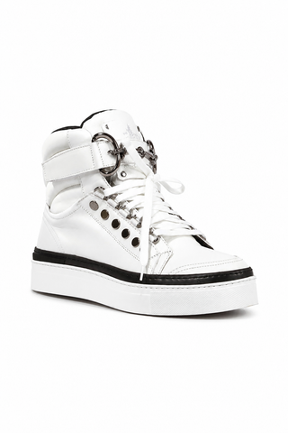 Cesare Paciotti Luxury Italian Men's Designer Shoes Dan Bianco Dakar Black / White Leather Sneakers (CPM3032)-AmbrogioShoes
