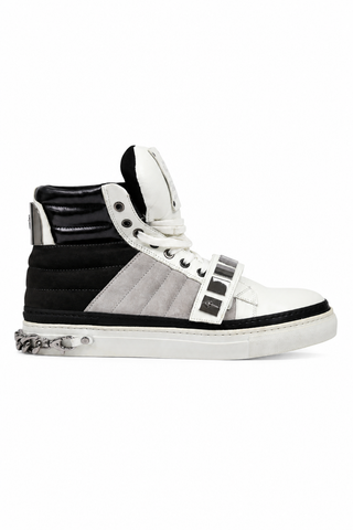 Cesare Paciotti Luxury Italian Men's Designer Shoes White Nappa Bianco Cam Gray Leather / Suede Sneakers (CPM3033)-AmbrogioShoes