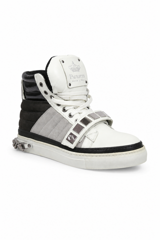 Cesare Paciotti White Nappa Bianco Cam Gray Leather / Suede Sneakers (CPM3033)