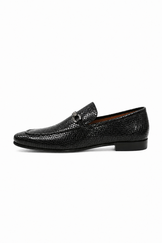 Ambrogio by Mezlan Black Snake Print Leather Horsebit Loafers (AMZ1015)