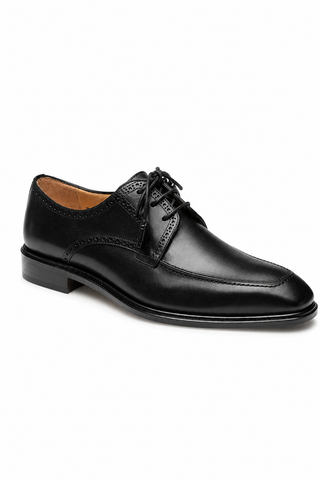 Mezlan Hatley black calf-skin leather derby shoe with square toe and lace-up closure.
